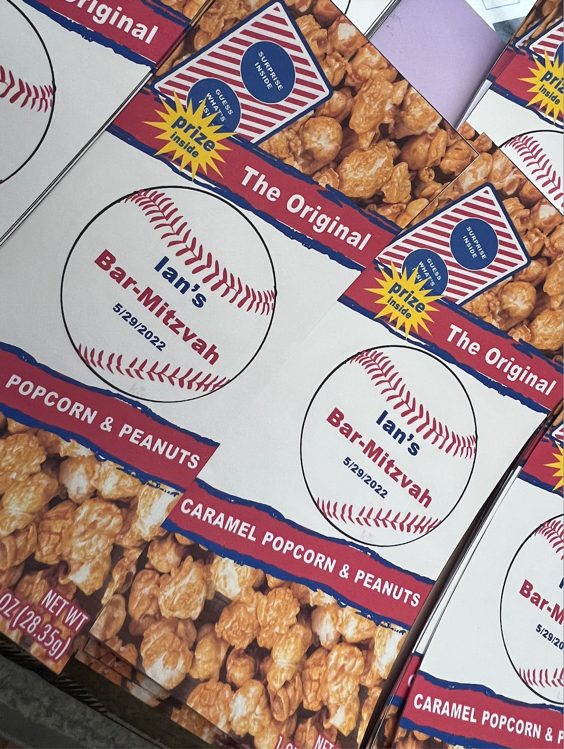 Custom Baseball Cracker Jack Box, Printed and Shipped! Custom Baseball Cracker Jack Box Wrappers! Custom Cracker Jack Box Favors!