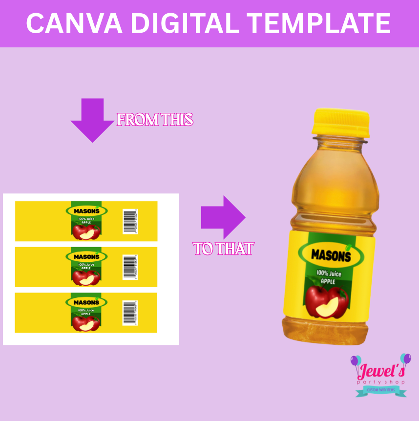 CANVA Custom Apple Juice DIGITAL template, INSTANT! Custom Apple Juice Wrappers! Custom Party Favors!