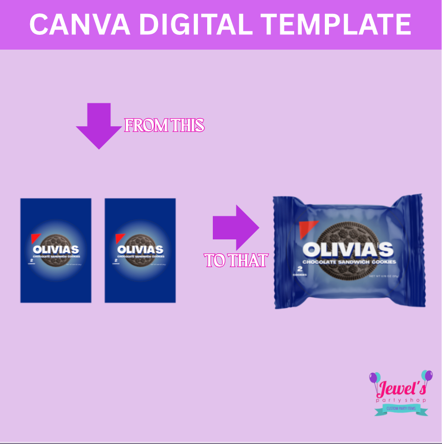 CANVA Custom 2PK Chocolate Cookies DIGITAL template, INSTANT! Custom 2PK Chocolate Cookies Wrappers! Custom Party Favors!