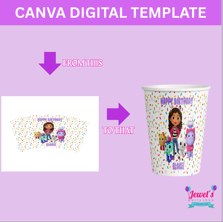 CANVA Custom 8oz Cup DIGITAL template, INSTANT! Custom 8oz Cup Wrappers! Custom Party Favors!