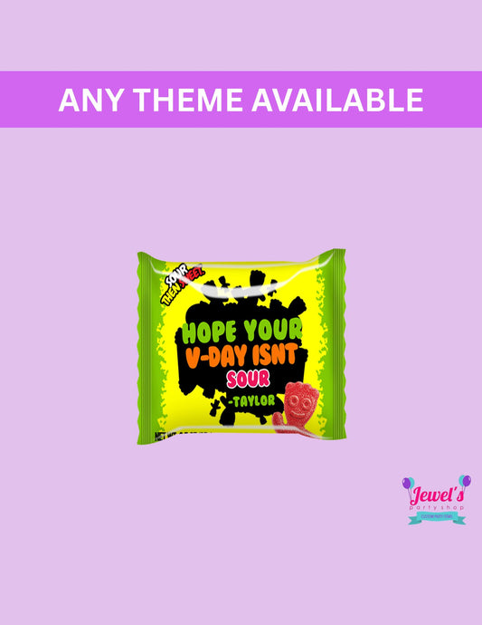 Valentine's Day Mini Sour candy bag, Printed and Shipped! Custom Mini Sour candy bag Labels! Event Favors!