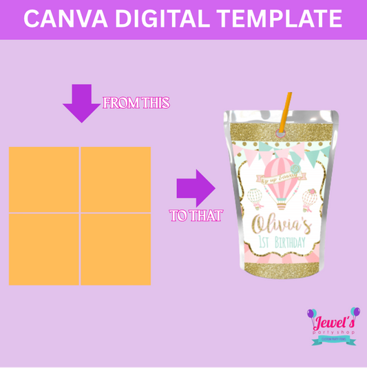 CANVA Custom Juice Pouch DIGITAL template, INSTANT! Custom Juice Pouch Wrappers! Custom Party Favors!