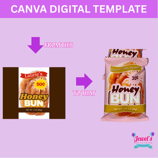 CANVA Custom Honey Bun DIGITAL template, INSTANT! Honey Bun Wrappers! Custom Party Favors!