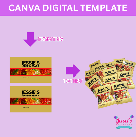CANVA Custom Gummy Bears DIGITAL template, INSTANT! Custom Gummy Bears Wrappers! Custom Party Favors!