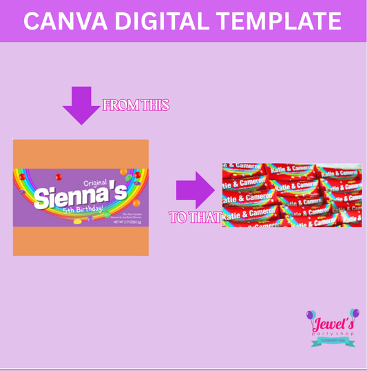 CANVA Custom Rainbow Candies DIGITAL template, INSTANT! Custom Rainbow Candies Wrappers! Custom Party Favors!