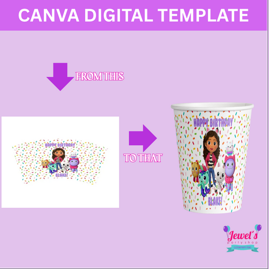 CANVA Custom 8oz Cup DIGITAL template, INSTANT! Custom 8oz Cup Wrappers! Custom Party Favors!