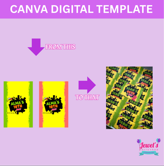 CANVA Custom Mini Sour Candy DIGITAL template, INSTANT! Custom Mini Sour Candy Wrappers! Custom Party Favors!