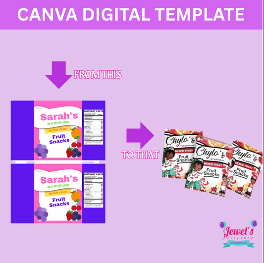 CANVA Custom Fruit Snacks DIGITAL template, INSTANT! Custom Fruit Snack Wrappers! Custom Party Favors!