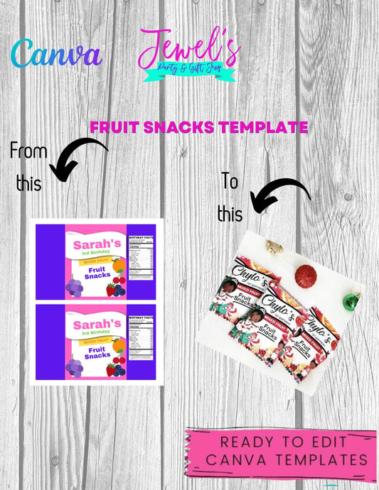 CANVA Custom Fruit Snacks DIGITAL template, INSTANT! Custom Fruit Snack Wrappers! Custom Party Favors!