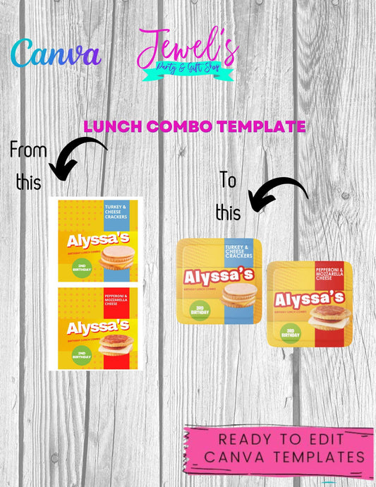 CANVA Custom Lunch Combo DIGITAL template, INSTANT! Custom Lunch Combo Label! Custom Party Favors!