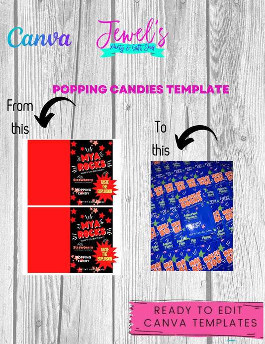 CANVA Custom Popping Candies DIGITAL template, INSTANT! Custom Popping Candies Wrappers! Custom Party Favors!