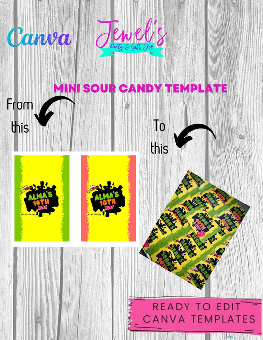 CANVA Custom Mini Sour Candy DIGITAL template, INSTANT! Custom Mini Sour Candy Wrappers! Custom Party Favors!