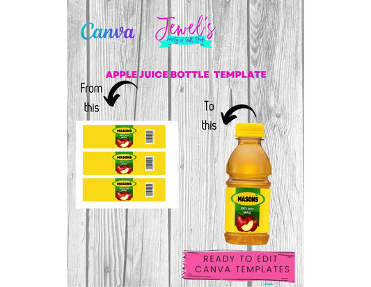 CANVA Custom Apple Juice DIGITAL template, INSTANT! Custom Apple Juice Wrappers! Custom Party Favors!