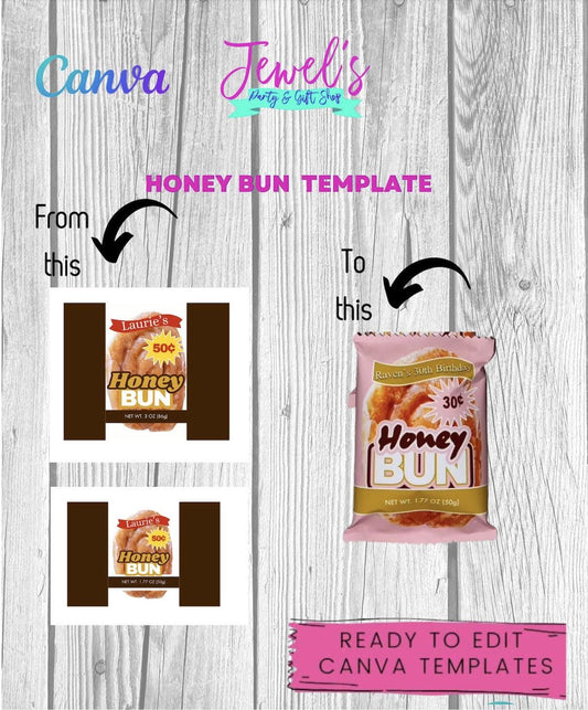 CANVA Custom Honey Bun DIGITAL template, INSTANT! Honey Bun Wrappers! Custom Party Favors!