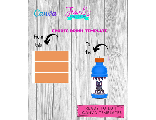 CANVA Custom Sports Drink DIGITAL template, INSTANT! Custom Sports Drink Wrappers! Custom Party Favors!